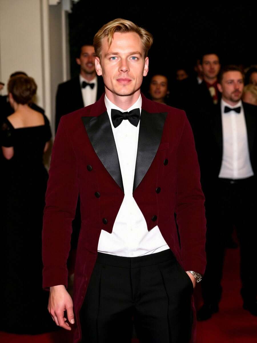 Men's Velvet Tailcoat, Formal Tuxedo Suit For Banquet, Wedding, Hosting - Burgundy - View 1