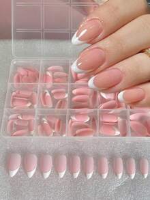 150片粉色法式美甲贴纸，中长圆形软胶法式美甲贴纸，DIY美甲用品，女士礼物 - 彩色 - 查看 1