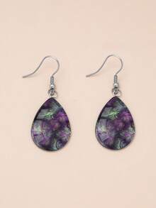 1 Pair Abstract Purple Flower Swirl Pattern With 316 Stainless Steel Teardrop Earrings, Vintage Minimalist Style Suitable For Women's Daily Wear And Gifts, Elegant Minimalist Jewelry Earrings Suitable For Women's Daily And Holiday Wear - Purple - View 7