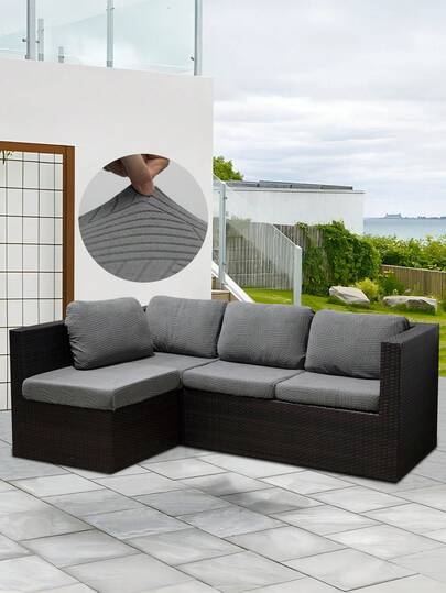 1pc Twill Jacquard Universal Elastic Sofa Seat Cushion Cover, Minimalist Modern Non-Slip Sofa Slipcover, Outdoor Sofa Cushion Cover, Suitable For L-Shaped Sofa And 1/2/3/4 Seat Sofa, Multiple Sizes Available