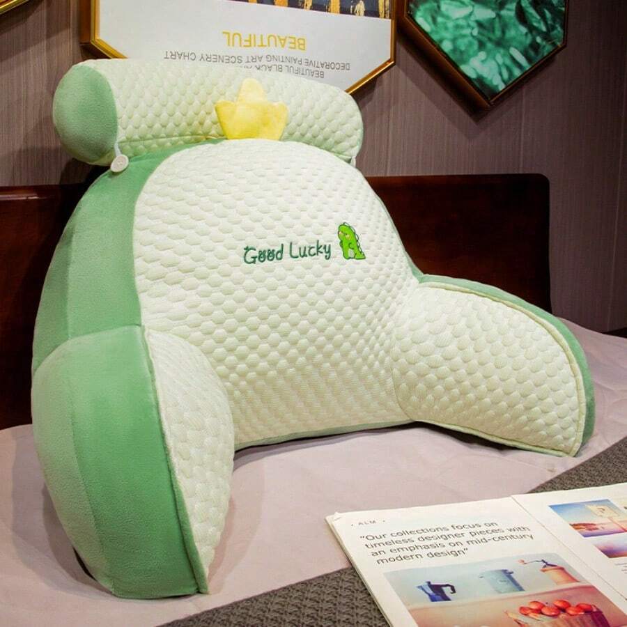 Single Lumbar Support Cushion For Reading In Bed, Designed For Backrest And Arm Support - Green(Dinosaur)-m - View 1