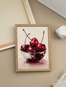 1pc Unframed Disco Cherry Art Print - Modern Poster Suitable For Kitchen Wall Decor, Housewarming Gift - Minimalist Cherry Print - Abstract Style a - View 2