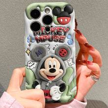 Disney Classic Mickey Mouse Cute Cartoon Phone Case, Hoodie Fashion Mickey With Letter Print And Cartoon Decor Pattern, Green Cream Wavy Texture Soft Shockproof Anti-Scratch Protective Cover, Compatible With IPhone 17, 16, 15, 14, 13, 12, 11 Pro Series. Ideal Thoughtful Gift For Family, Friends, Birthday Celebrations, Holiday Presents And All Special Daily Occasions. - White - View 5
