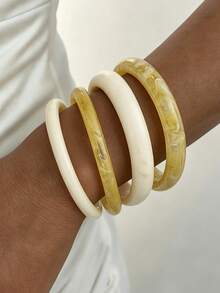Bộ 4 vòng tay acrylic màu xanh dương kiểu cổ điển, thiết kế dạng ống thời trang, phù hợp để đeo hàng ngày, trang sức nữ, chất liệu acrylic không khảm, thích hợp cho các dịp hàng ngày, tiệc tùng và đi biển. - màu xanh lá - Xem 2
