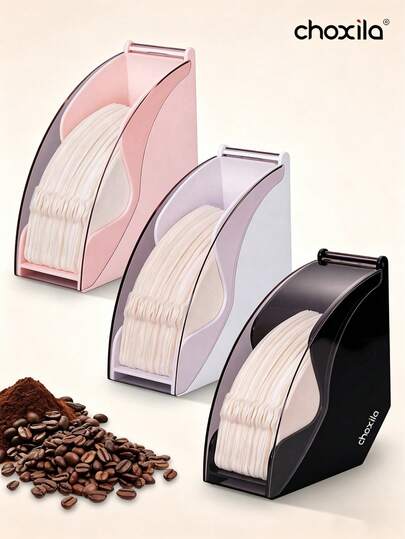 choxila 1 حامل ورق مرشح القهوة مع غطاء للغبار، صندوق موزع ورق مرشح القهوة مع غطاء للغبار، مناسب للمقاهي والمنازل والمكاتب، يمكن أن يحتوي على 200 ورقة مرشح قهوة مخروطية، يأتي مع 40 ورقة مرشح قهوة