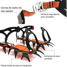 Crampones Antideslizantes de 14 Dientes en Forma de Colmillo, Material de Acero al Manganeso con Hebillas de Acero Inoxidable, Fundas Antideslizantes para Zapatos y Botas, Ideales para Senderismo, Montañismo, Escalada en Hielo y Roca, Pesca en Hielo y Actividades al Aire Libre - Naranja - Ver 5