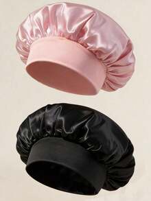 1 Stück Seide Schlafkappe, Satin Haarkappe, Damen Breitkrempe Hochelastische Kappe, Satin Schlafkappe, hochwertiger Satin Haarpflege Kappe, lockiges Haar Seide Stirnband (Schwarz und Gold), Sommer, Strand, Hut - Verschiedenfarbig - Übersicht 1