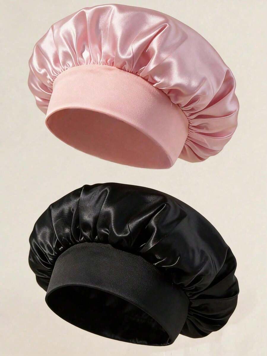 1 Stück Seide Schlafkappe, Satin Haarkappe, Damen Breitkrempe Hochelastische Kappe, Satin Schlafkappe, hochwertiger Satin Haarpflege Kappe, lockiges Haar Seide Stirnband (Schwarz und Gold), Sommer, Strand, Hut - Verschiedenfarbig - Übersicht 1