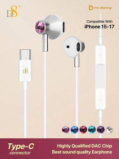  Auriculares tipo C D8 con micrófono y control de volumen, compatibles con 17/16/16 Pro Max/15 Accesorios/15Plus/15Pro/15Pro Max/Air 4/5/Pro 12.9/11, Pro/Air/Mini/Galaxy S23 S22 S21 Ultra Note 10/20, Note 20 10 A53 A54, 8 7 6A 5 4, con conector USB-C, auriculares con cable D8 tipo C con micrófono y control de volumen