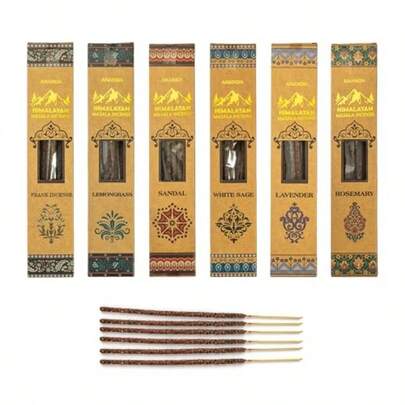 Himalayan Masala Smudge Incense Patchouli White Sage Rosemary Lemongrass Sandalwood Lavender 60 Sticks + 6 Dhoop Handcrafted For Meditation Puja Cleansing