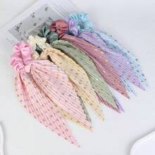 1pc Handmade Pleated Scrunchie With Vintage Ribbon, Suitable For Any Occasion Hair Tie,Festival,Party - Multicolor - View 4