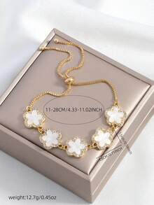 1pc Fashion Lucky Four-Leaf Clover & Flower Adjustable Pull-Chain Bracelet For Women (No Gift Box) - Bracelet - View 6