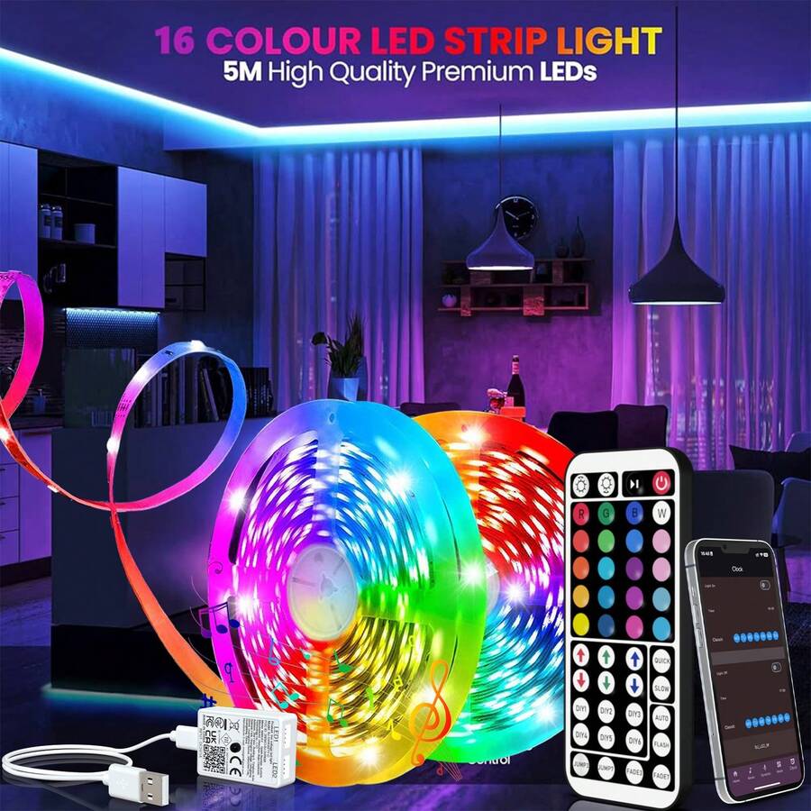 100FT RGB LED Strip Lights For Bedroom Home Decor, TV Backlight LED Lights With 44 Key Remote Control And APP Control, Timing, Music Sync Color Changing Strip Lights For Room, Living Room, Holiday Decor, Kitchen Decor - Nhiều màu - Xem 1