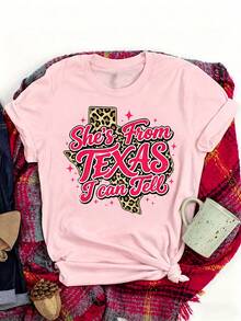 She's From Texas I Can Tell Retro Vintage Texas Girl T-Shirt,Women Summer Casual Graphic T-Shirt - Hồng - Xem 1