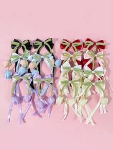 2入女款純色鬱金香3D花朵蝴蝶結髮夾，極簡甜美時尚優雅蝴蝶結髮飾，適合日常通勤、節慶、派對、生日、旅行、拍照等各種場合，送給好友的絕佳禮物，彈簧夾、抓夾 - 彩色 - 查看 12
