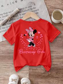 Disney Minnie Mouse Birthday Girl T-Shirt, Girls 6 Months-3 Years Short Sleeve Tee, Pink Polka Dot Minnie & Heart Print, Casual Party Outfit, Express Delivery - Đỏ - Xem 2