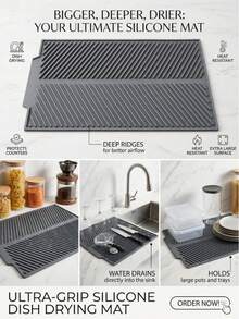 Foldable Kitchen Drying Mat, Dish Drying Rack, Sink Non-Slip Drying Mat, Heat Insulation, Shock Absorption, Sound Insulation, Heat Resistant Tabletop Mat, Foldable And Rollable For Easy Storage, Essential Kitchen Accessory, Kitchen Decor, Pot Holder, Multi-Purpose Drying Mat - Suitable For Kitchen, Dining Room, Sink, Washbasin. The Best Gift For Mother, Family, And Women. - Multicolor - View 3