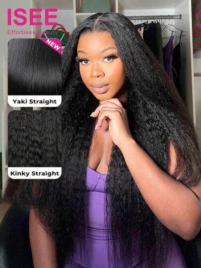 ISEE Tóc giả HAIR Wear Go Glueless Kinky Straight HD 7*5 Lace Wig, mật độ 180%, chiều dài 8-14 inch (kiểu tóc bob), 16-30 inch (kiểu tóc thường), màu tự nhiên, ren đã được cắt sẵn, đường chân tóc đã được tỉa sẵn, tóc thật, sử dụng hàng ngày cho phụ nữ.