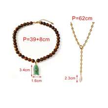 1pc High-Quality Summer Bohemian Style Jewelry, Exquisite Fashion Unique Brown Tiger Eye Stone Bead Chain Necklace, With Natural Stone Fish, Asymmetrical Pearls And Pig Nose Clasp. Chunky Jewelry Beaded Necklace, Perfect For Women To Wear At Music Festivals, Outings, Daily, Parties And Casual Activities. This Elegant Creative Women's Jewelry Necklace Made Of Tiger Eye Stone And Natural Stone Materials Is An Excellent Gift For Partners Or Sisters. - Multicolor - View 7