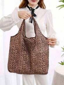 Bolsa de compras reutilizable con estampado de leopardo - Bolsa de tela plegable y ligera para compras y uso diario - Multicolor - Ver 11