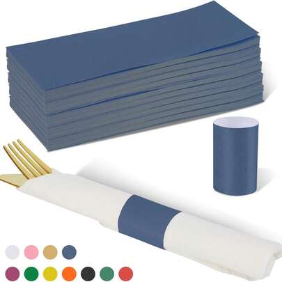 Bandas para servilletas, anillos para servilletas de papel autoadhesivos, bandas envolventes para cubiertos para restaurante, reunión familiar, al aire libre, boda y días festivos (500 piezas - azul marino)