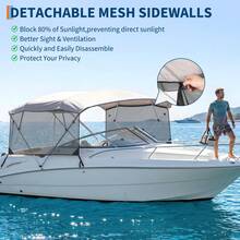 TEQIN Marine Grade 600D 4 Bow Bimini Top Replacement Canvas For Boats, Sun Shade Cover, Detachable Mesh Side Curtains, Storage Boot, Water Resistant, No Frame - Grey-4BOW8'*91-96"*54" - View 6