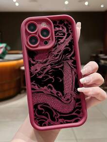 1个渐变相框，中国风龙纹手机壳，兼容苹果16/17 Pro Max，全包保护套，简约设计，可爱卡通风格，完美保护您的手机，兼容荣耀X7/三星Galaxy A56 5G/Smart 8/Hot 40/传音Spark 30C/Spark Go 2024/Note 14 5G/E22/E22i/A54 - 酒紅色 - 查看 2