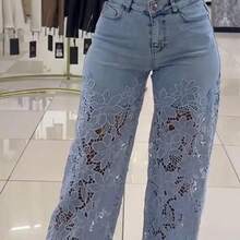 Boho-Inspired High-Waist Wide-Leg Jeans With Intricate Lace Cutouts, Silky Draped Texture, And A Slimming Silhouette – Ideal For Beach Getaways, Gala Nights, Or Laid-Back Graceful Days Mother Day Dress - Xanh nhạt - Xem 1