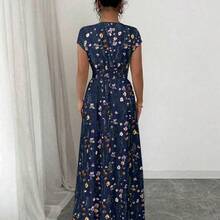 Women's Ditsy Floral V-Neck Sleeveless Waisted Maxi Dress - Multicolor - Ver 9