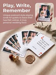 1Set (54pcs)Custom Wedding Photo Playing Cards With Names, Date & "With Love" Text, Premium Gift Tin Box, Elegant Guest Book Alternative Signature Cards For Reception Party Favors, Heartfelt DIY Message Keepsake Gift For Bride And Groom Couple - Multicolor 4 - View 5