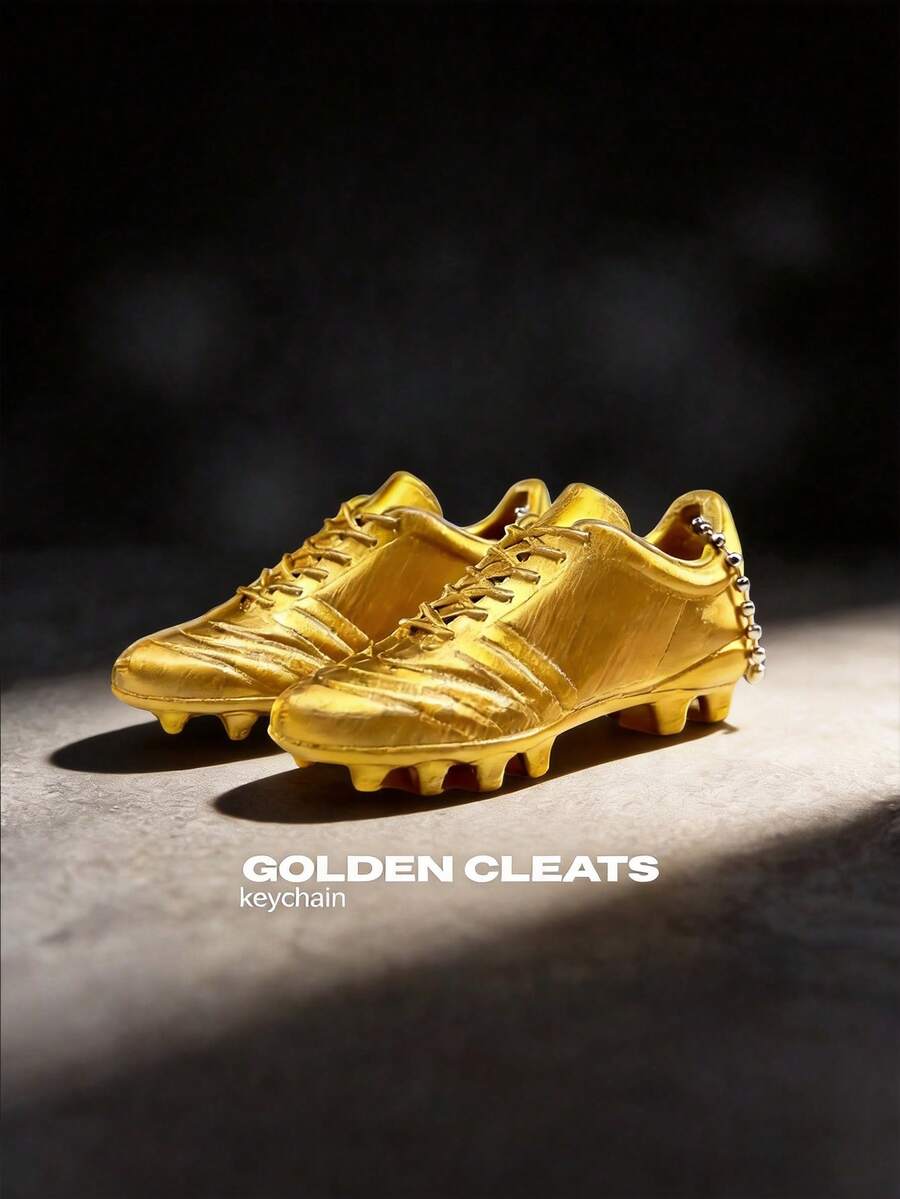 2pcs Gold Soccer Shoe Keychains - Highly Detailed Mini Models, Hole At Heel, Suitable For FDM/SLA 3D Printing, Versatile Soccer Fan Accessories - Gold - View 1
