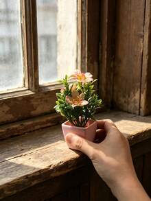 5pcs Mini Pink Potted Artificial Rose & Chrysanthemum Flowers, Suitable For Wedding Party Decor, Home, Restaurant, Office Desk Decoration, Valentine Day, Gift Gifts Birthday Graduation,Fall Decor,Autumn Home Decor Back To School Room Decor School Supplies,Fake Plants - Pink - View 11
