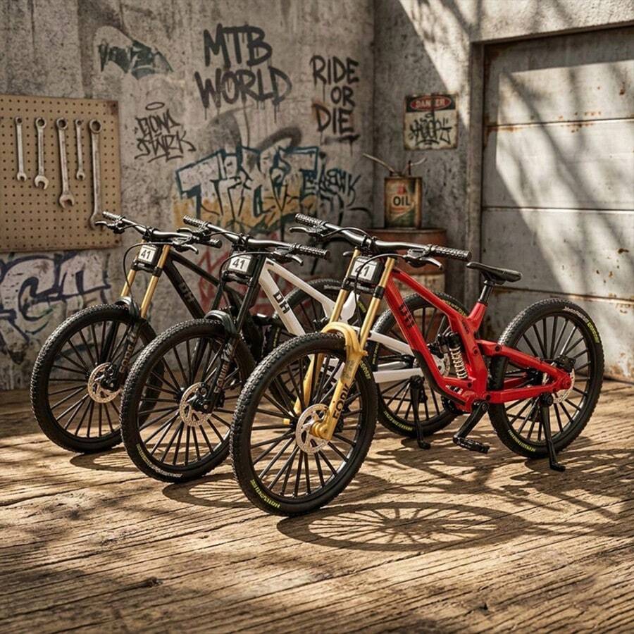 1件1:6比例合金塑料手指自行车模型,简约纯色精致设计,可移动减震轮旋转,迷你自行车装饰,适用于万圣节、圣诞节、家居装饰 - 紅色 - 查看 1