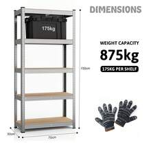 Crystals 5 Tier Heavy Duty Garage Storage Shelving Unit 150 X 70 X 30cm Metal Rack - 銀色 - 查看 2