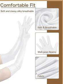 1pc Women's Extra Long Satin Satin Bridal Gloves, Cosplay Halloween 1920s Vintage Masquerade Ball Gloves - Beige - View 5