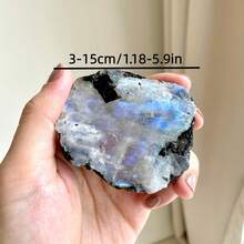 1pc Large Raw Rainbow Moonstone, Naturally Presenting Rugged Rainbow Luster, Suitable For Home Decor, Yoga Gifts, And Mineral Collection, Elegant Design With White, Blue, And Black Marble Veins, A Unique High-Quality Gemstone - Black and White - View 2