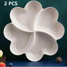 1/2pcs Durable Sturdy Four-Leaf Clover Heart Shaped Divided Fruit Plate, Appetizer Plate, Snack Bowl, Multi-Layer Snack Tray, Nuts Candy Fruit Container. Reusable, Four-Compartment Design, Suitable For Home, Restaurant And Kitchen Use. Great For Back To School Season. - Beige - View 9