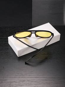 1 PC Men's Classic Casual Aviator Fashion Glasses Black Polycarbonate Frame Lightweight Double Beam Design Blue And Yellow Lenses Suitable For Daily Commute Driving With Glasses Box - Multicolor - View 10