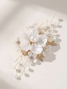 3pcs Elegant Pearl Flower Hair Clips With Rhinestones, Bridal Bridesmaid Hair Accessories For Wedding, Party - Gold - View 7