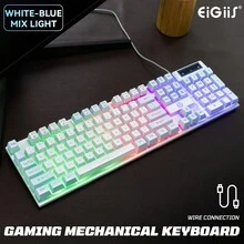 EIGIIS 1 pieza Teclado de juego con retroiluminación LED con cable, 104 teclas con sensación mecánica, teclado de computadora apto para PC/portátil, accesorio de computadora de escritorio - Multicolor - Ver 14