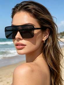 Frameless Integrated Large Frame Fashion Glasses, Protection, Fashionable Monobloc Design, Visually Slimming - Multicolor - View 2