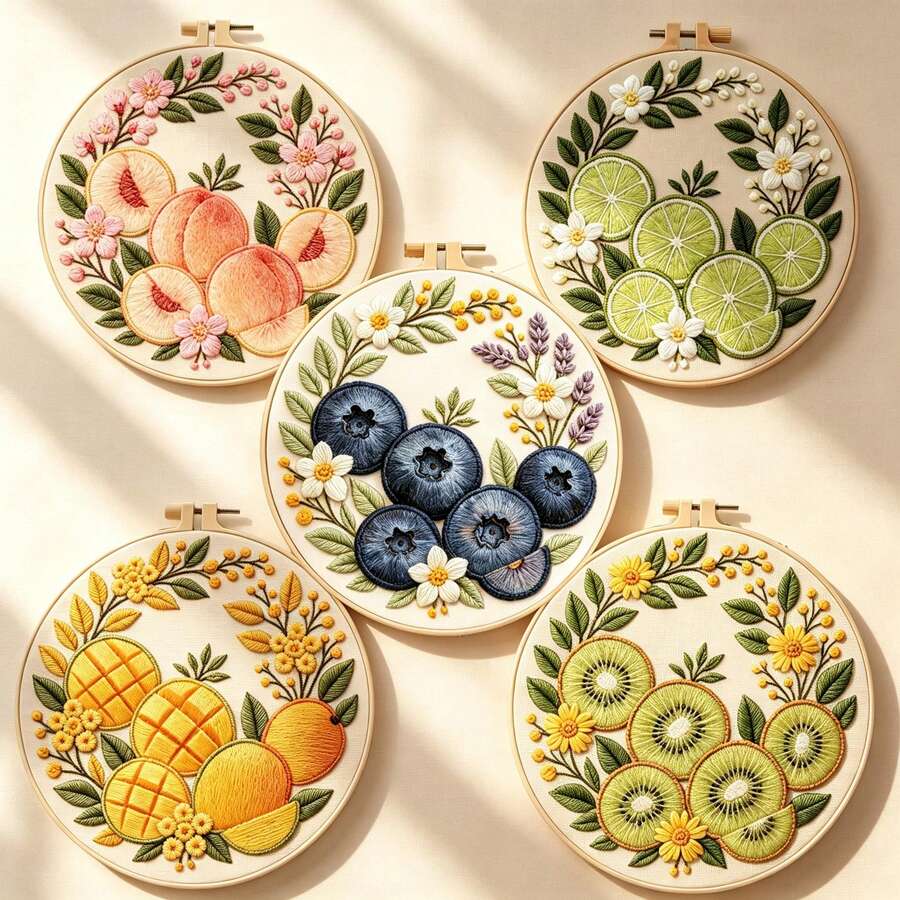 Fruit Series Hand Embroidery DIY Kit, Multiple Styles Available, Beginner Friendly Tool Set, Healing Home Decor, Gift For Friends