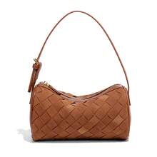 Bolso cilíndrico tejido de cuero esmerilado de diseño original para otoño e invierno, bolso de hombro y axila de alta gama, bolso de mano tipo almohada, bolso para cámara. Bolso tote de cuero genuino mexicano Kamel Reina para mujer, grande y duradero. - Y2322# Chocolate - Ver 12