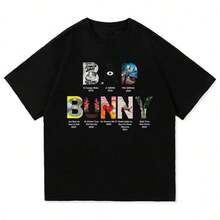 2025 Summer Bad Rabbit T-Shirt Is A Stylish Graphic Print T-Shirt Suitable For Both Men And Women.It Is A Streetwear T-Shirt, T Shirt, Men's T Shirt, Tops, Father's Day. - 黑色 - 查看 6