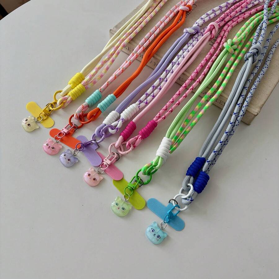 1个可爱闪亮猫咪吊坠双股双色挂绳，结实防断手机挂绳，带编织绳，含手机壳垫