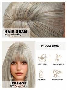 7JHH WIGS 女士齐肩直发灰色假发，16英寸优雅灰棕色挑染刘海假发，高品质柔软丝滑耐热合成纤维假发，适合日常佩戴，完美适用于节日、角色扮演和音乐节，也是毕业礼物和母亲节礼物的理想之选。 - 淺灰色 - 查看 7