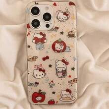 SANRIO 三丽鸥泼墨蛋糕卡通涂鸦Hello Kitty手机壳，兼容苹果16英寸手机，可爱双层保护壳，兼容 17/15 Pro Max、新款14 Pro Max、13 Pro，白色背景，女士手机壳 - 彩色 - 查看 2