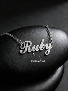 Personalized Fashionable Versatile Elegant Letter Customized Necklace, Gift For Friends, Lovers, Family, Birthday, Daily Wear, Anniversary, Party, Holiday - Silver Frosted - View 2