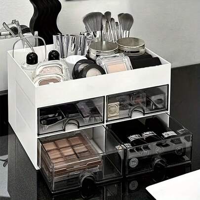 1pc Desktop Storage Box, Multi-Drawer Multi-Compartment Multifunctional Desktop Organizer For Office Supplies, Cosmetics, Makeup Brushes, Face Masks, Glasses, Remote Controls, Jewelry, Suitable For Office, School, Dorm, Vanity, Home Desk Accessories