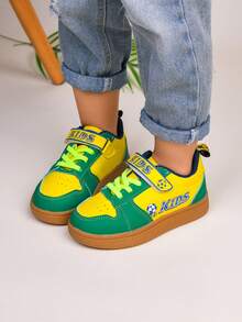 Toddler Boys' Football Print Low-Top Sneakers, Green & Yellow Color Block Design, Comfortable Soft Sole Casual Shoes For Daily & Outdoor Play - Green - View 5